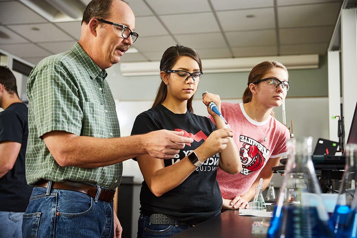 student training in a lab